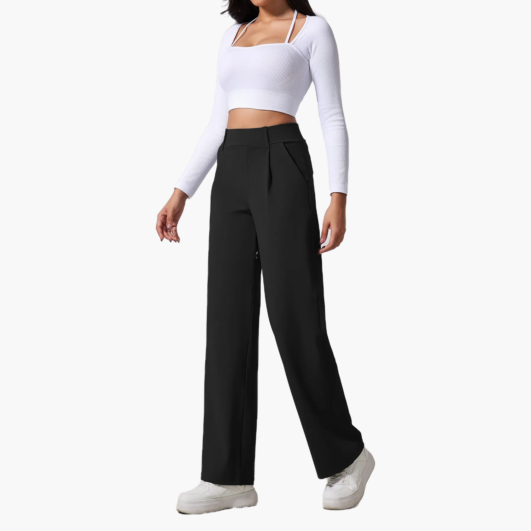 Taillierte High-Waist-Hose mit weitem Bein - Altes Geld