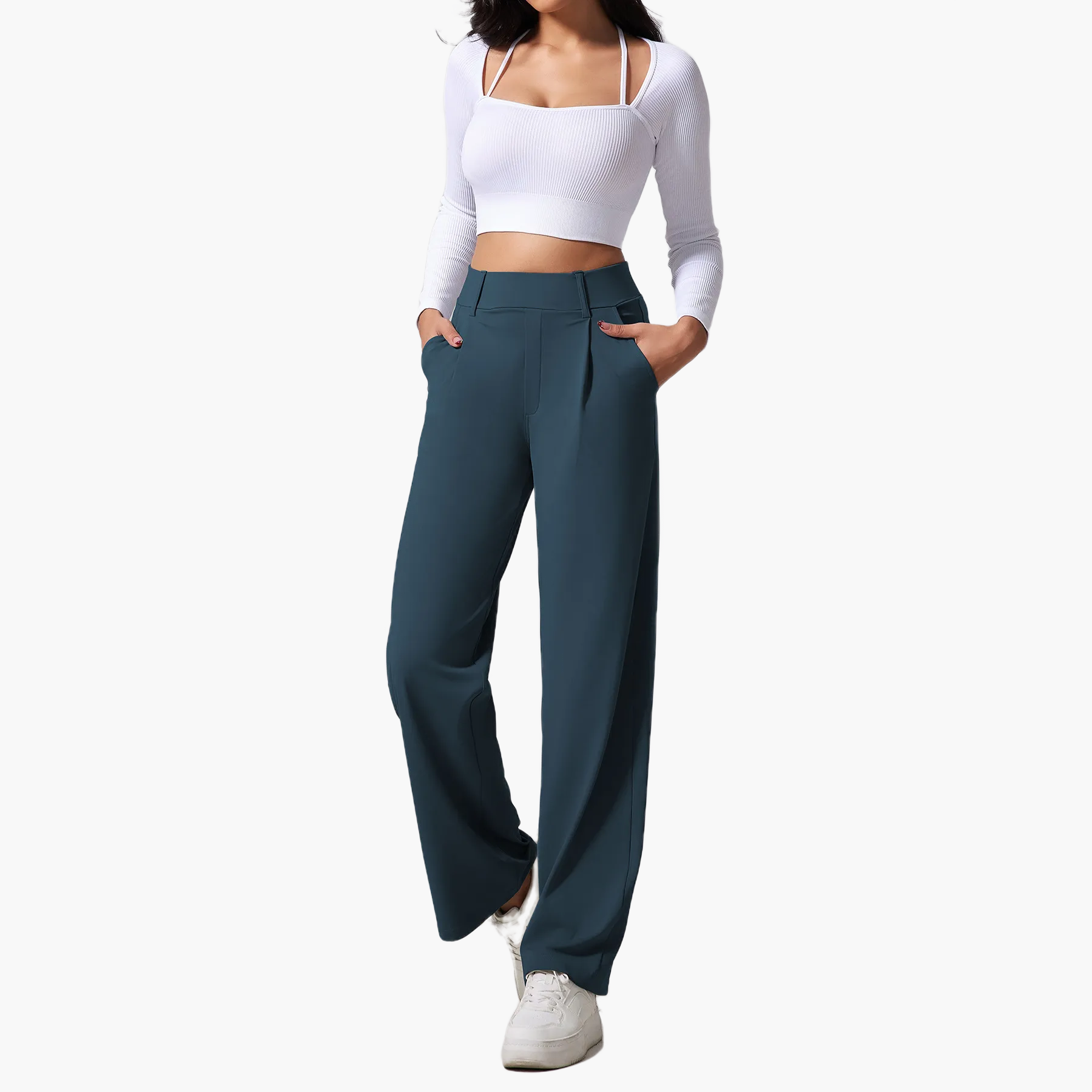 Taillierte High-Waist-Hose mit weitem Bein - Altes Geld