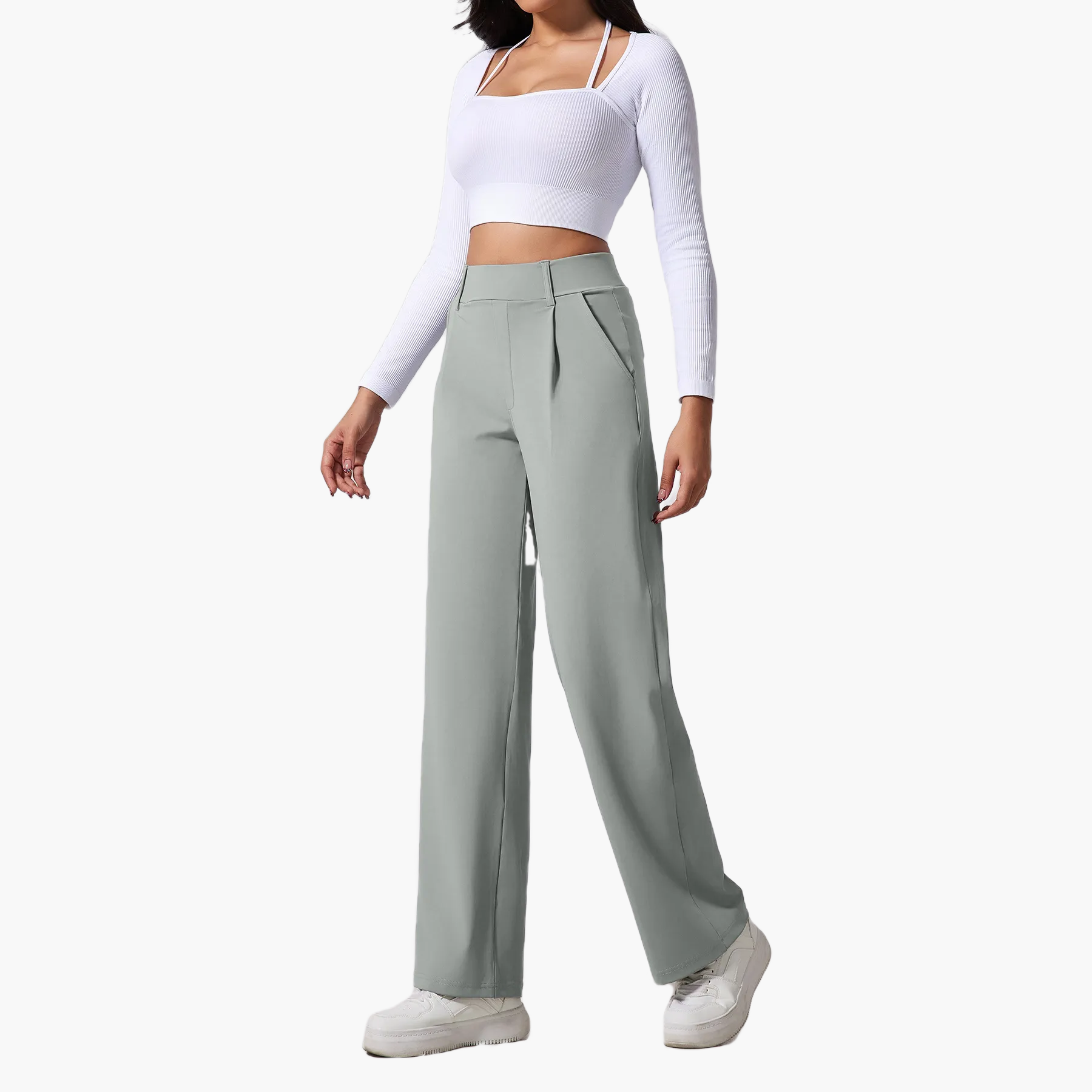 Taillierte High-Waist-Hose mit weitem Bein - Altes Geld